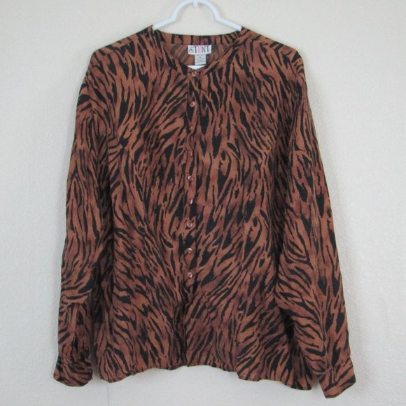 Vintage Tops - VTG Tiger Print 100% Silk Plus Size Top, 2X